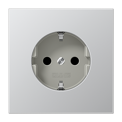Розетка JUNG LS METAL, скрытый монтаж, с заземлением, со шторками, алюминий, AL1521KI