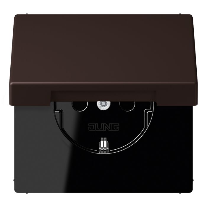 Розетка JUNG LS 990, скрытый монтаж, с заземлением, с крышкой, со шторками, terre d‘ombre, LC1520KIKL4320J
