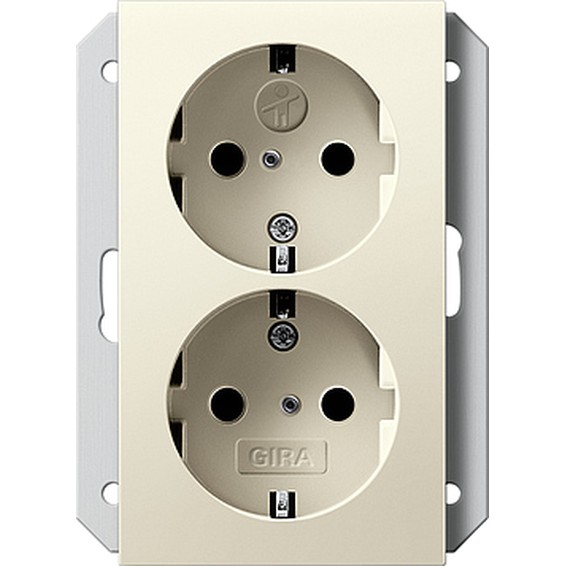 Розетка двухместная Gira SYSTEM 55, скрытый монтаж, с заземлением, кремовый глянцевый, 273101, G273101