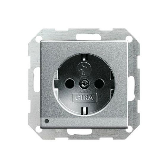 Розетка Gira SYSTEM 55, скрытый монтаж, с заземлением, со шторками, алюминий, 045326, G045326