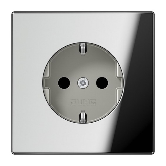 Розетка JUNG LS METAL, скрытый монтаж, с заземлением, со шторками, хром, GCR1520KI