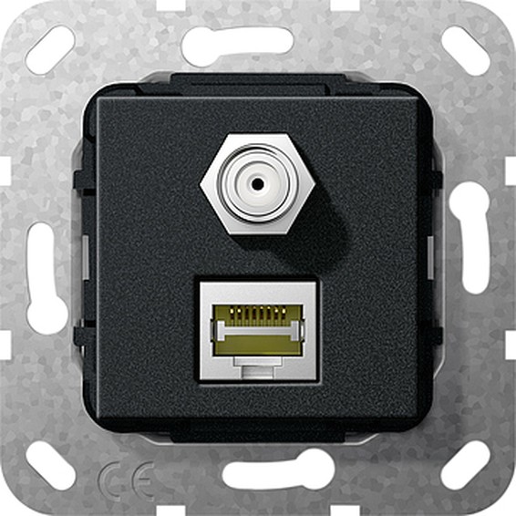 Розетка компьютерная RJ45 Cat.5+SAT F Gira SYSTEM 55, черный, 569710, G569710