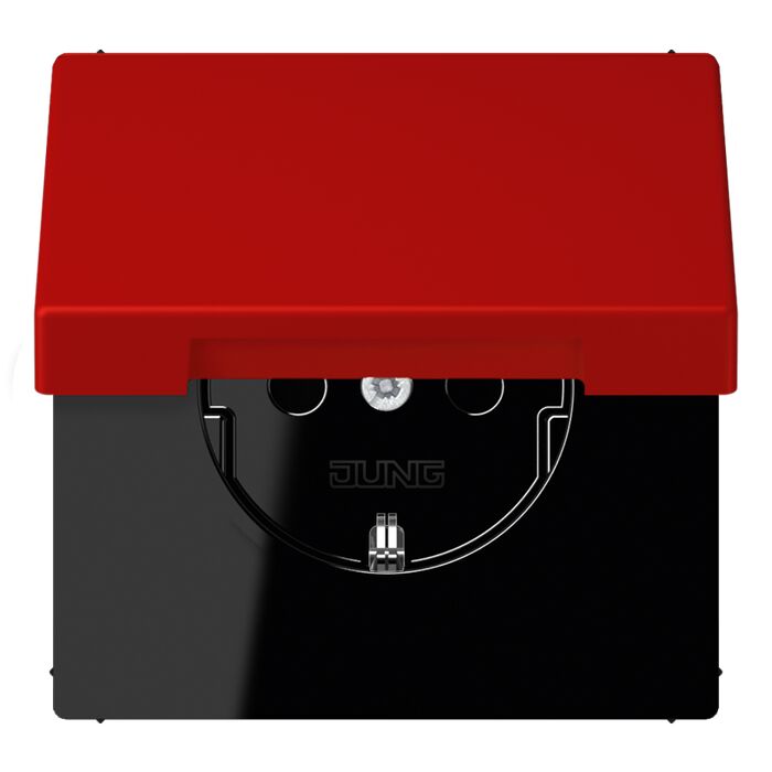 Розетка JUNG LS 990, скрытый монтаж, с заземлением, с крышкой, со шторками, rouge vermill, LC1520KIKL32090
