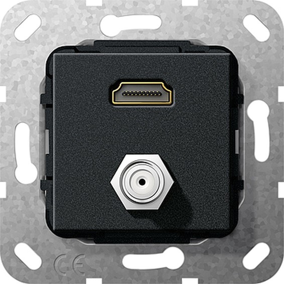 Розетка HDMI+SAT Gira SYSTEM 55, черный, 567510, G567510