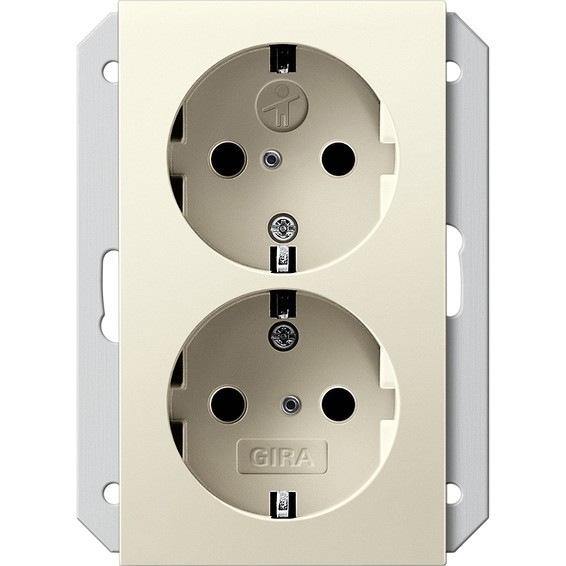 Розетка двухместная Gira SYSTEM 55, скрытый монтаж, с заземлением, кремовый глянцевый, 273501, G273501