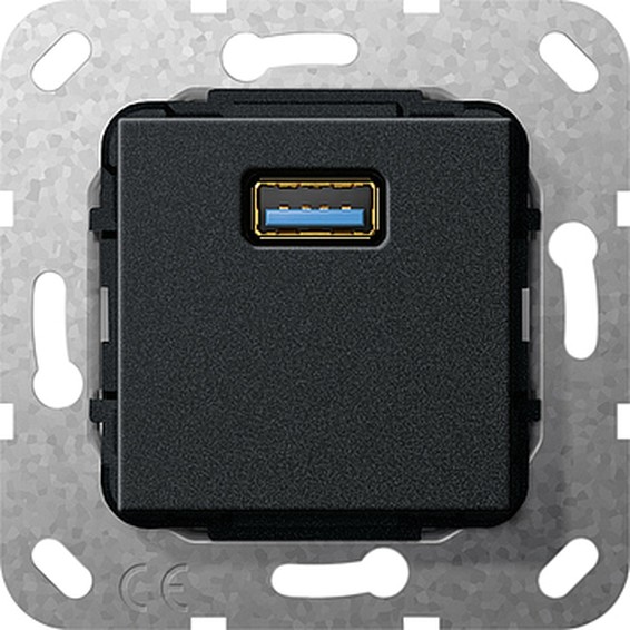 Розетка 1xUSB Gira SYSTEM 55, черный, 568310, G568310