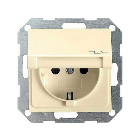Розетка Gira SYSTEM 55, скрытый монтаж, с заземлением, с крышкой, кремовый глянцевый, 045401, G045401