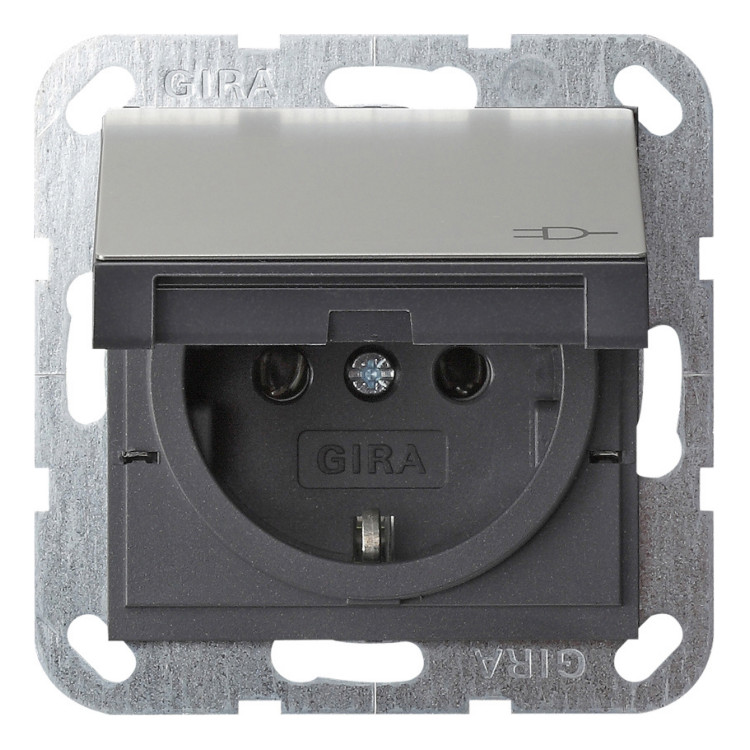 Розетка Gira SYSTEM 55, скрытый монтаж, с заземлением, с крышкой, стальной, 0454600, G0454600