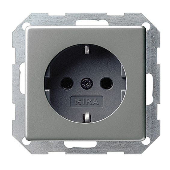 Розетка Gira SYSTEM 55, скрытый монтаж, с заземлением, со шторками, антрацит, 045328, G045328