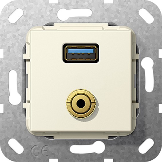 Розетка USB+mini-jack Gira SYSTEM 55, бежевый, 568601, G568601