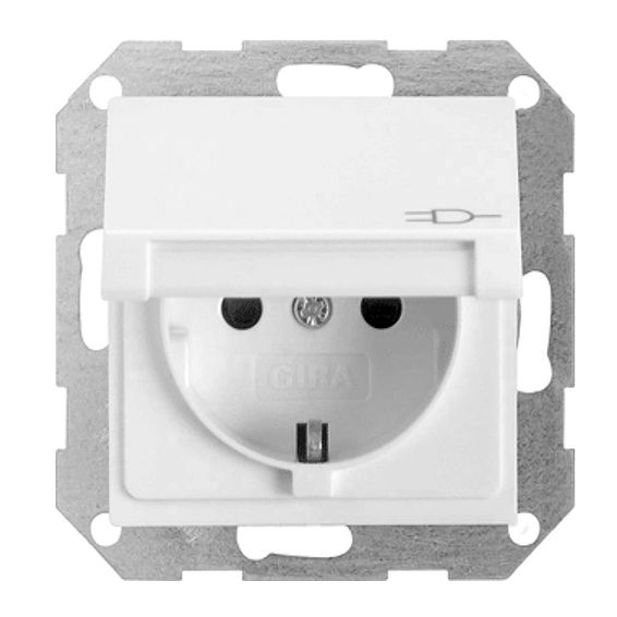 Розетка Gira SYSTEM 55, скрытый монтаж, с заземлением, с крышкой, белый глянцевый, 045403, G045403