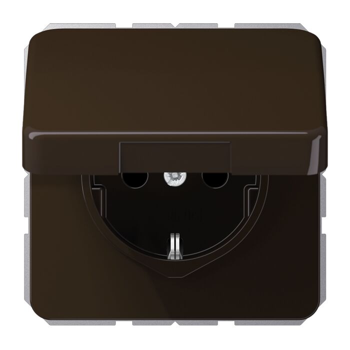 Розетка JUNG CD 500, скрытый монтаж, с заземлением, с крышкой, коричневый, CD1520BFKLBR