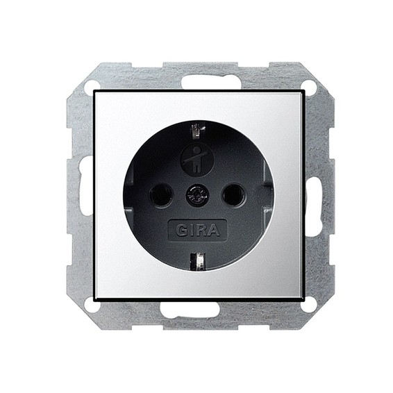 Розетка Gira SYSTEM 55, скрытый монтаж, с заземлением, хром, 0466605, G0466605