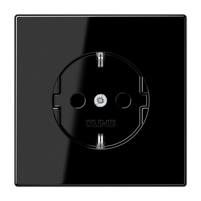 Розетка JUNG LS 990, скрытый монтаж, с заземлением, со шторками, черный, LS1521KISW