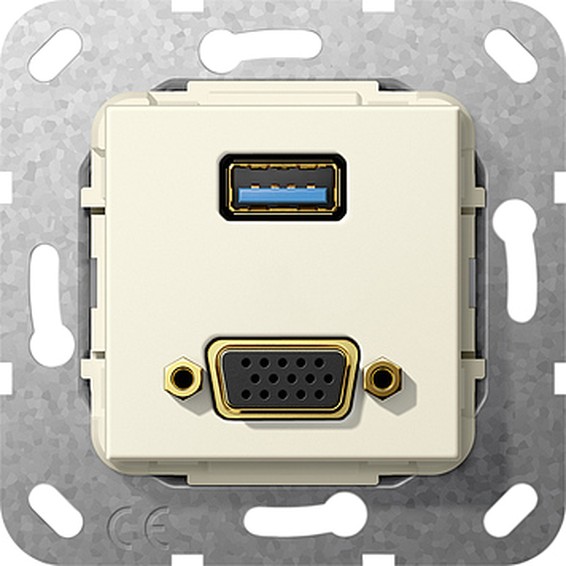 Розетка VGA+USB Gira SYSTEM 55, бежевый, 568801, G568801