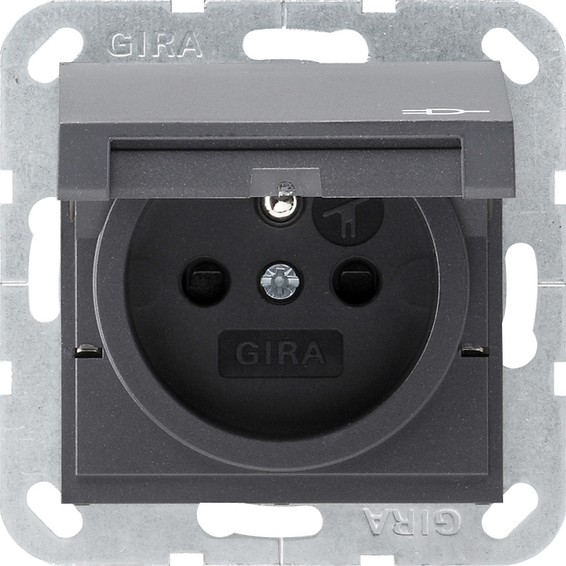 Розетка Gira SYSTEM 55, скрытый монтаж, с заземлением, с крышкой, со шторками, антрацит, 048828, G048828