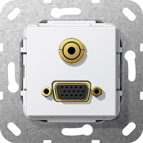 Розетка VGA+mini-jack Gira SYSTEM 55, белый, 565903, G565903