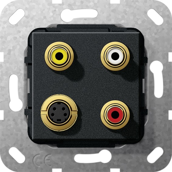 Розетка S-Video+2RCA+композитный Gira SYSTEM 55, черный, 566210, G566210