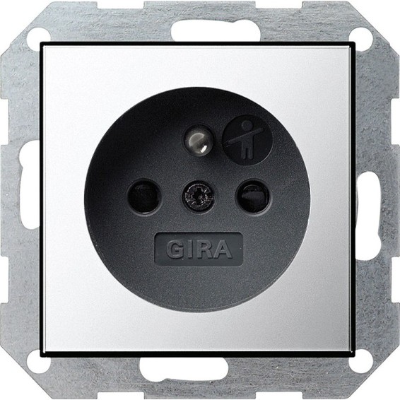 Розетка Gira SYSTEM 55, скрытый монтаж, с заземлением, со шторками, хром, 0485605, G0485605