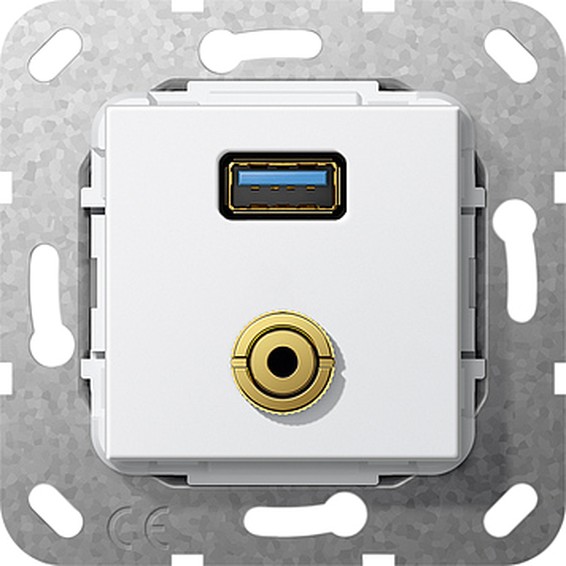 Розетка USB+mini-jack Gira SYSTEM 55, белый, 568603, G568603