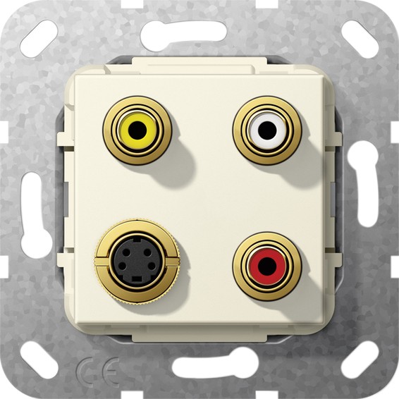 Розетка S-Video+2RCA+композитный Gira SYSTEM 55, кремовый глянцевый, 566101, G566101