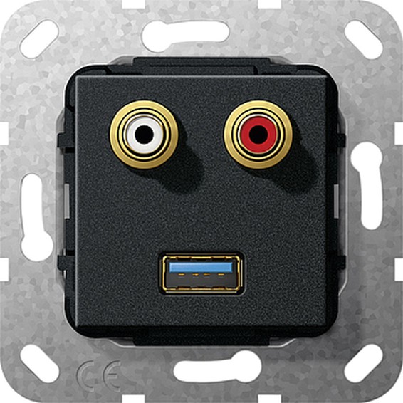 Розетка USB+2RCA Gira SYSTEM 55, черный, 569110, G569110
