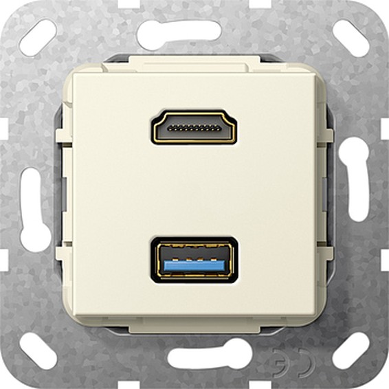 Розетка HDMI+USB Gira SYSTEM 55, бежевый, 567801, G567801