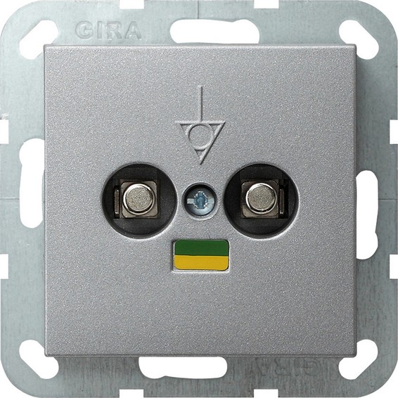 Розетка двухместная Gira SYSTEM 55, скрытый монтаж, с заземлением, алюминий, 040526, G040526
