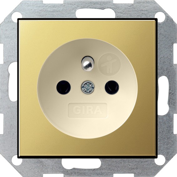 Розетка Gira SYSTEM 55, скрытый монтаж, с заземлением, со шторками, латунь, 0485614, G0485614