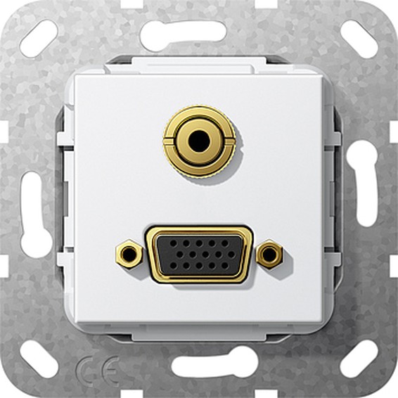 Розетка VGA+mini-jack Gira SYSTEM 55, белый, 565803, G565803