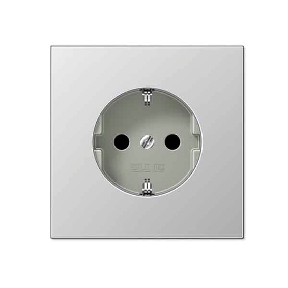 Розетка JUNG LS METAL, скрытый монтаж, с заземлением, со шторками, алюминий, AL1520KI