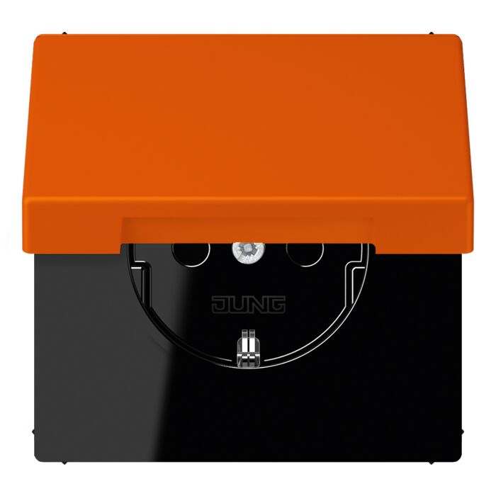 Розетка JUNG LS 990, скрытый монтаж, с заземлением, с крышкой, со шторками, orange vif, LC1520KIKL4320S