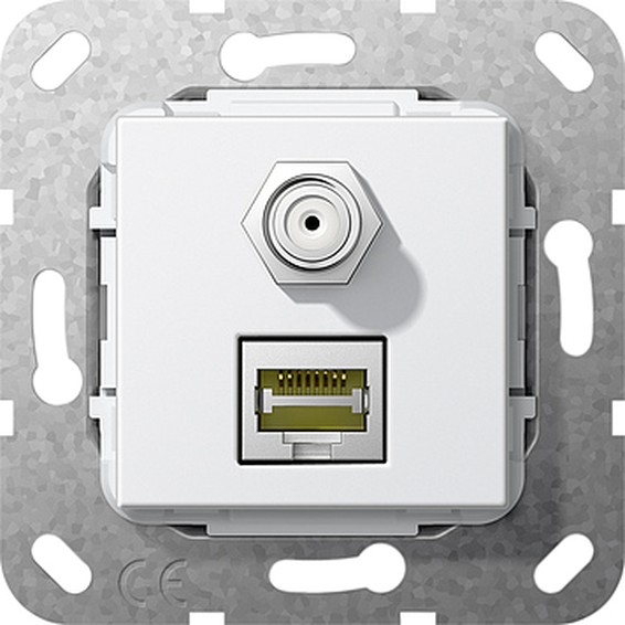 Розетка компьютерная RJ45 Cat.5+SAT F Gira SYSTEM 55, белый, 569703, G569703