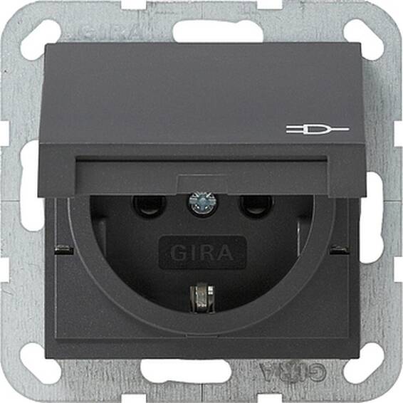 Розетка Gira SYSTEM 55, скрытый монтаж, с заземлением, с крышкой, антрацит, 041428, G041428