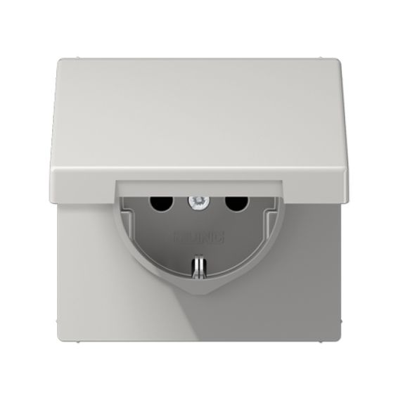Розетка JUNG LS 990, скрытый монтаж, с заземлением, с крышкой, светло-серый, LS1520KLLG