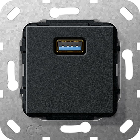 Розетка 1xUSB Gira SYSTEM 55, черный, 568210, G568210