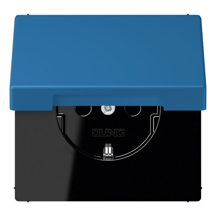 Розетка JUNG LS 990, скрытый монтаж, с заземлением, с крышкой, со шторками, bleu céruléen, LC1520KIKL32030