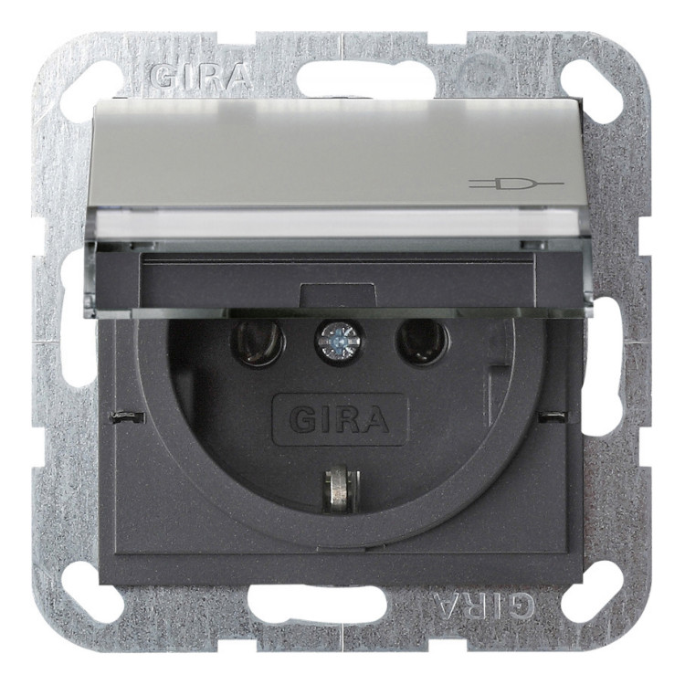 Розетка Gira SYSTEM 55, скрытый монтаж, с заземлением, с крышкой, стальной, 0410600, G0410600