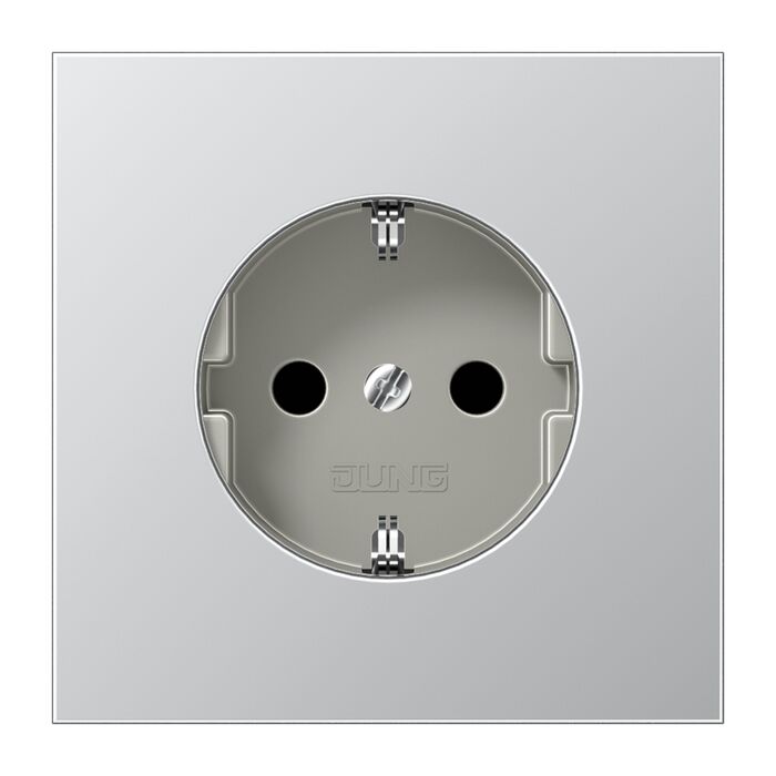 Розетка JUNG LS METAL, скрытый монтаж, с заземлением, со шторками, алюминий, AL2520KI