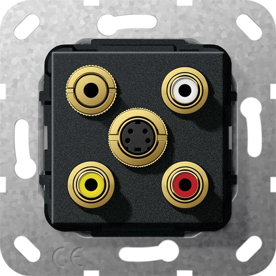 Розетка S-Video+2RCA+mini-jack+композитный Gira SYSTEM 55, черный, 566310, G566310