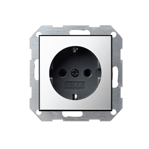 Розетка Gira SYSTEM 55, скрытый монтаж, с заземлением, хром/черный, 0188605, G0188605