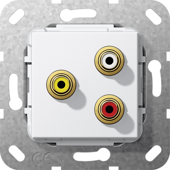 Розетка 2RCA+композитный Gira SYSTEM 55, белый глянцевый, 563803, G563803