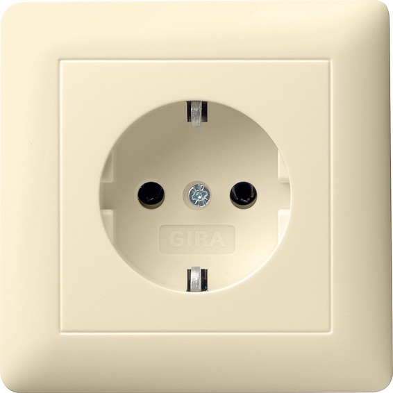 Розетка Gira SYSTEM 55, скрытый монтаж, с заземлением, кремовый глянцевый, 044001, G044001