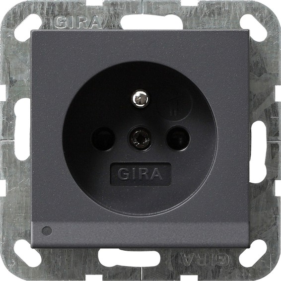 Розетка Gira SYSTEM 55, скрытый монтаж, с заземлением, со шторками, антрацит, 117228, G117228