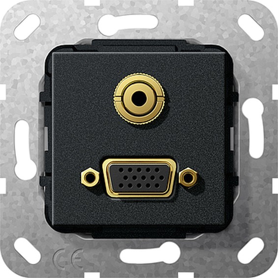 Розетка VGA+mini-jack Gira SYSTEM 55, черный матовый, 565910, G565910