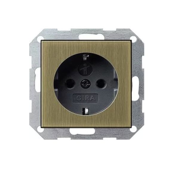 Розетка Gira SYSTEM 55, скрытый монтаж, с заземлением, со шторками, бронза/антрацит, 0453603, G0453603