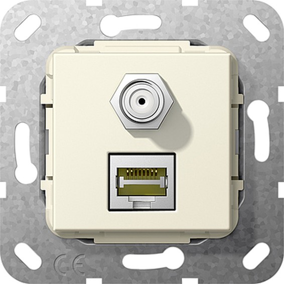 Розетка компьютерная RJ45 Cat.5+SAT F Gira SYSTEM 55, бежевый, 569701, G569701