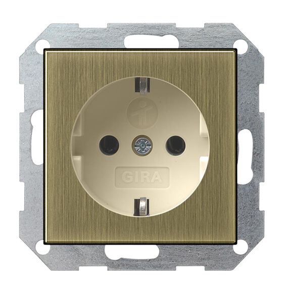 Розетка Gira SYSTEM 55, скрытый монтаж, с заземлением, со шторками, бронза/кремовый, 0453613, G0453613