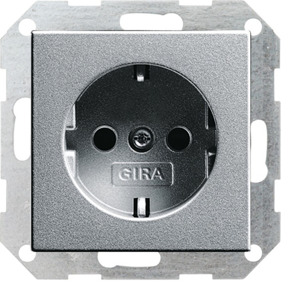 Розетка Gira SYSTEM 55, скрытый монтаж, с заземлением, алюминий, 046626, G046626