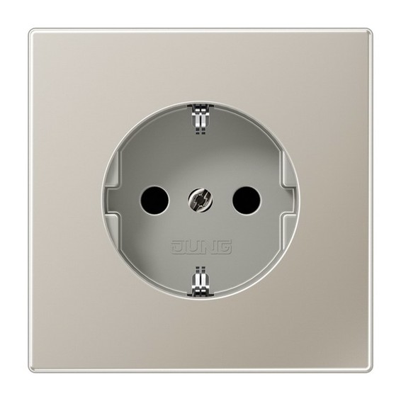 Розетка JUNG LS METAL, скрытый монтаж, с заземлением, со шторками, стальной, ES1520KI